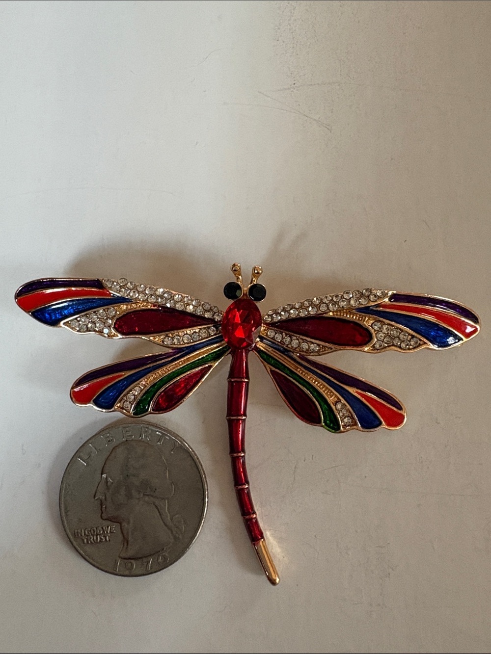 Colorful Dragonfly Enamel & Rhinestone Brooch - Picture 2 of 3